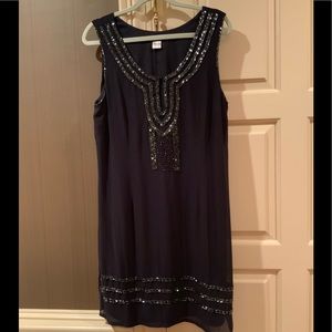 VENUS Navy Chiffon Dress with Beading 14 worn once